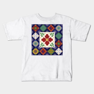 Mexican Talavera Floral Pattern by Akbaly Kids T-Shirt